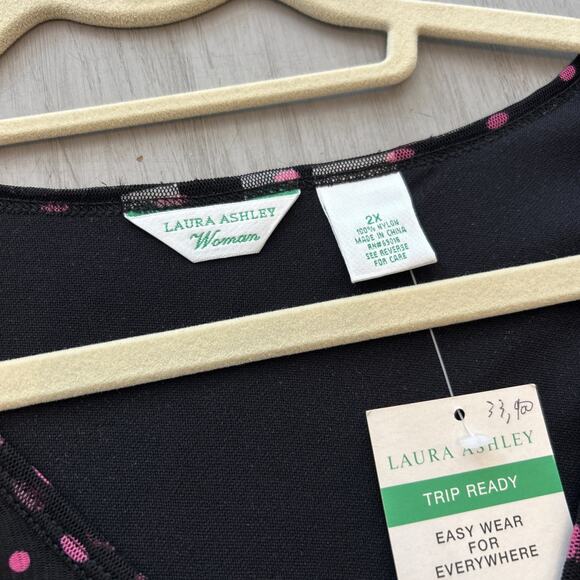 NWT Laura Ashley Black Pink Polka Dot Lace Ruffle Front Shirt Blouse Sz 2X - Picture 5 of 8